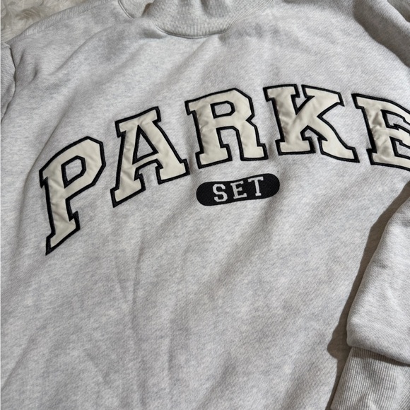 PARKE X SET ACTIVE XXL Gray Sweatshirt Mockneck Gray Grey Black Varsity Letters - Picture 4 of 7